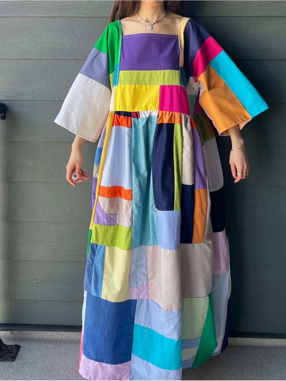 Handmade Quilted Patchwork Colorblock Dress SKU 07081 - Picture 13 of 16